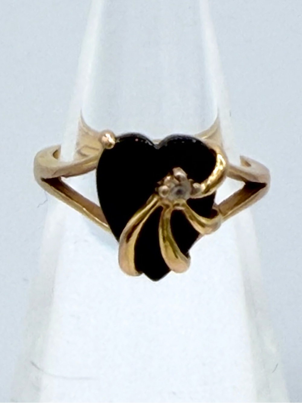 Genuine Black Onyx Heart Stone CZ Gold Taiwan Ring Jewelry Size 7 Love